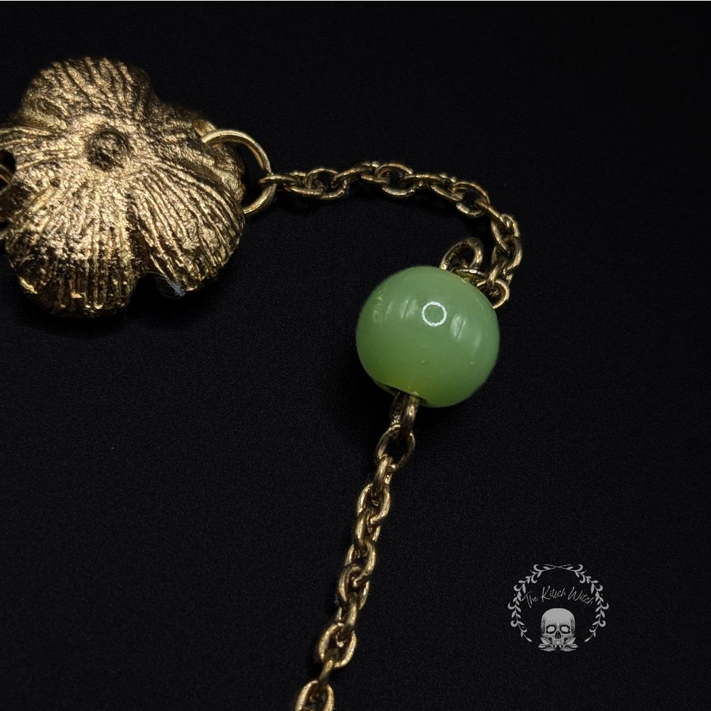 Stunning Vintage Gold Flower and Green Glass Longline Opera Necklace - Picture 5 of 5